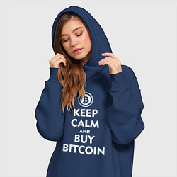 Женское худи-платье Keep Calm & Buy Bitcoin, цвет: тёмно-синий — фото 2