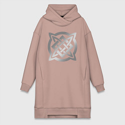 Женское худи-платье Звезда Сварога: серебро, цвет: пыльно-розовый