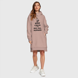 Женское худи-платье Keep Calm & Kill All Humans, цвет: пыльно-розовый — фото 2