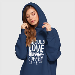 Женское худи-платье Ghouls Love Coffee, цвет: тёмно-синий — фото 2