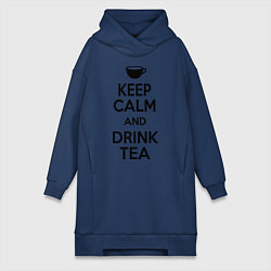 Женское худи-платье Keep Calm & Drink Tea, цвет: тёмно-синий