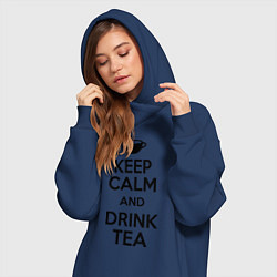 Женское худи-платье Keep Calm & Drink Tea, цвет: тёмно-синий — фото 2