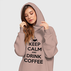 Женское худи-платье Keep Calm & Drink Coffee, цвет: пыльно-розовый — фото 2