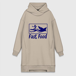 Женское худи-платье Shark fast food, цвет: миндальный