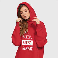 Женское худи-платье ЕСТЬ СПАТЬ ATEEZ ПОВТОРИТЬ, цвет: красный — фото 2