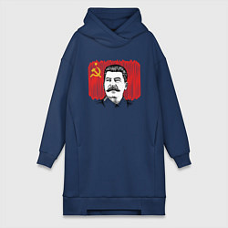 Женское худи-платье Сталин и флаг СССР, цвет: тёмно-синий