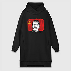 Женское худи-платье Сталин и флаг СССР, цвет: черный