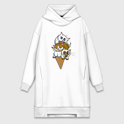 Женское худи-платье Ice Cream Cats, цвет: белый