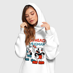 Женское худи-платье Cuphead & Mugman, цвет: белый — фото 2