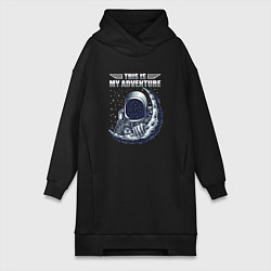 Женское худи-платье Космонавт и луна, цвет: черный