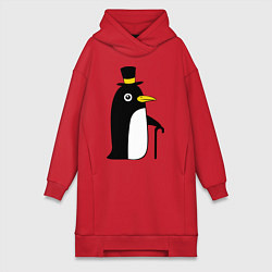 Женское худи-платье Пингвин в шляпе, цвет: красный