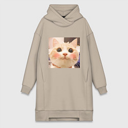 Женское худи-платье Мем про котов, цвет: миндальный