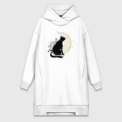 Женское худи-платье Звездная кошка и Полумесяц, цвет: белый