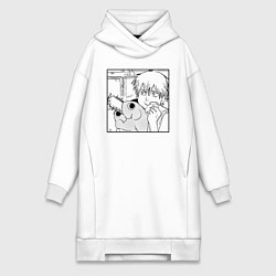 Женское худи-платье Человек — бензопила, цвет: белый