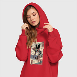 Женское худи-платье ЕВАНГЕЛИОН ДРЕВНЯЯ ГРАВЮРА, цвет: красный — фото 2