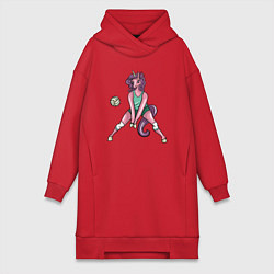 Женское худи-платье Единорог - Волейбол, цвет: красный