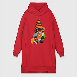 Женское худи-платье Гном с тыквой, цвет: красный