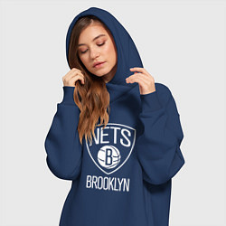 Женское худи-платье Бруклин Нетс логотип, цвет: тёмно-синий — фото 2