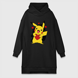 Женское худи-платье ПИКАЧУ И СЕРДЕЧКО POKENON PIKACHU LOVE, цвет: черный