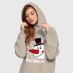 Женское худи-платье Merry Christmas: снеговик в шляпе, цвет: миндальный — фото 2