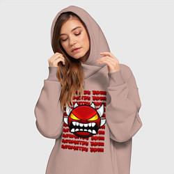 Женское худи-платье GEOMETRY DASH КРАСНЫЙ ОГНЕННЫЙ ДЕМОН, цвет: пыльно-розовый — фото 2