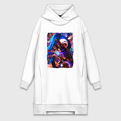 Женское худи-платье ARCANE LOL JINX FACE LEAGUE OF LEGENDS, цвет: белый