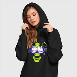 Женское худи-платье Neon skull - music lover, цвет: черный — фото 2