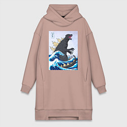 Женское худи-платье Godzilla in The Waves Eastern, цвет: пыльно-розовый