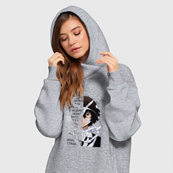 Женское худи-платье Великий из бродячих псов, Дазай Осаму цитата о суд, цвет: меланж — фото 2