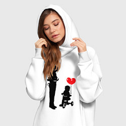 Женское худи-платье Banksy ребенок на велосипеде, цвет: белый — фото 2