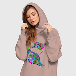 Женское худи-платье Скаты с психоделической раскраской, цвет: пыльно-розовый — фото 2