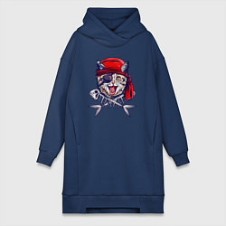 Женское худи-платье Кот пират и рыбьи кости, цвет: тёмно-синий
