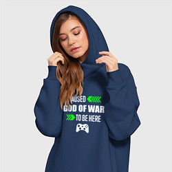 Женское худи-платье I Paused God of War To Be Here с зелеными стрелкам, цвет: тёмно-синий — фото 2
