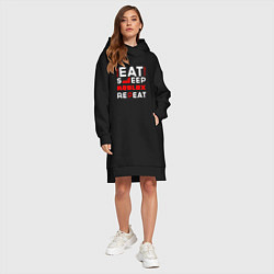 Женское худи-платье Надпись Eat Sleep Roblox Repeat, цвет: черный — фото 2