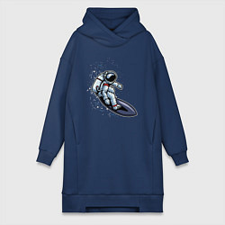 Женское худи-платье Космонавт на доске - серфинг, цвет: тёмно-синий