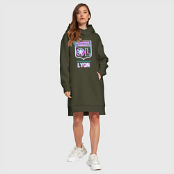 Женское худи-платье Lyon FC в стиле Glitch, цвет: хаки — фото 2