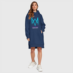 Женское худи-платье Символ Watch Dogs в неоновых цветах, цвет: тёмно-синий — фото 2