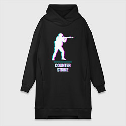 Женское худи-платье Counter Strike в стиле Glitch - Баги Графики, цвет: черный