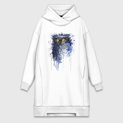 Женское худи-платье Прикольная сова в акварельном рисунке, цвет: белый