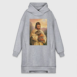 Женская толстовка-платье Иисус и капибара