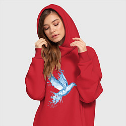 Женское худи-платье Птица из воды - иллюзия, цвет: красный — фото 2
