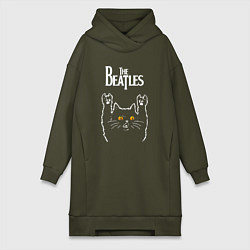 Женское худи-платье The Beatles rock cat, цвет: хаки