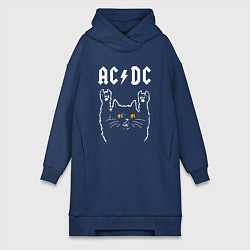 Женское худи-платье AC DC rock cat, цвет: тёмно-синий