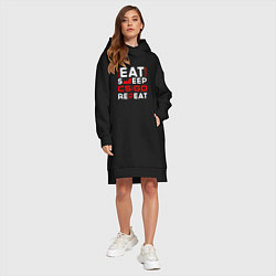 Женское худи-платье Надпись eat sleep Counter Strike repeat, цвет: черный — фото 2