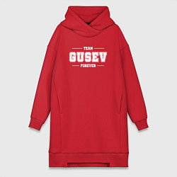 Женское худи-платье Team Gusev forever - фамилия на латинице, цвет: красный
