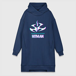 Женское худи-платье Hitman в стиле glitch и баги графики, цвет: тёмно-синий