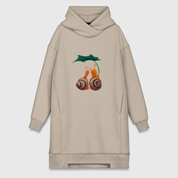 Женское худи-платье Пара улиток под листом, цвет: миндальный
