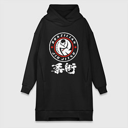 Женское худи-платье Brazilian splashes Jiu jitsu fighter logo, цвет: черный