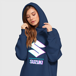 Женское худи-платье Значок Suzuki в стиле glitch, цвет: тёмно-синий — фото 2