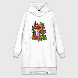 Женское худи-платье Мухоморы и улитка - инди кид, цвет: белый